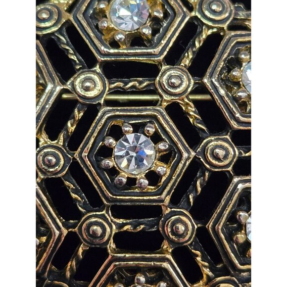 Vintage Goldtone Geometric Crystal Brooch - Picture 4 of 4
